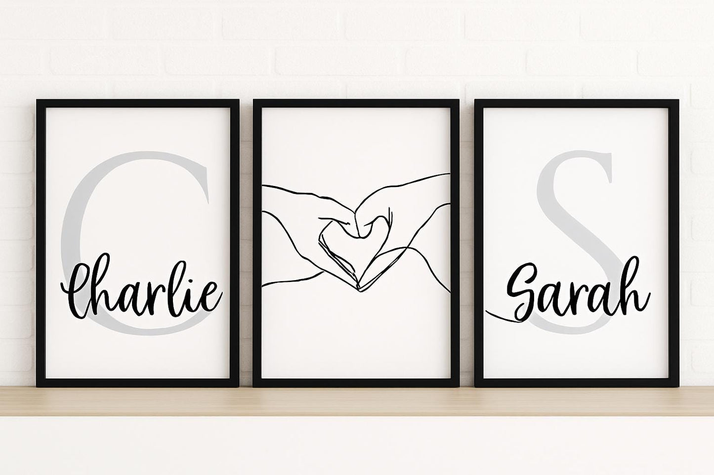 Personalised Couple Print Set, Set of 3, Minimalist Hands Line Art, New Home Gift