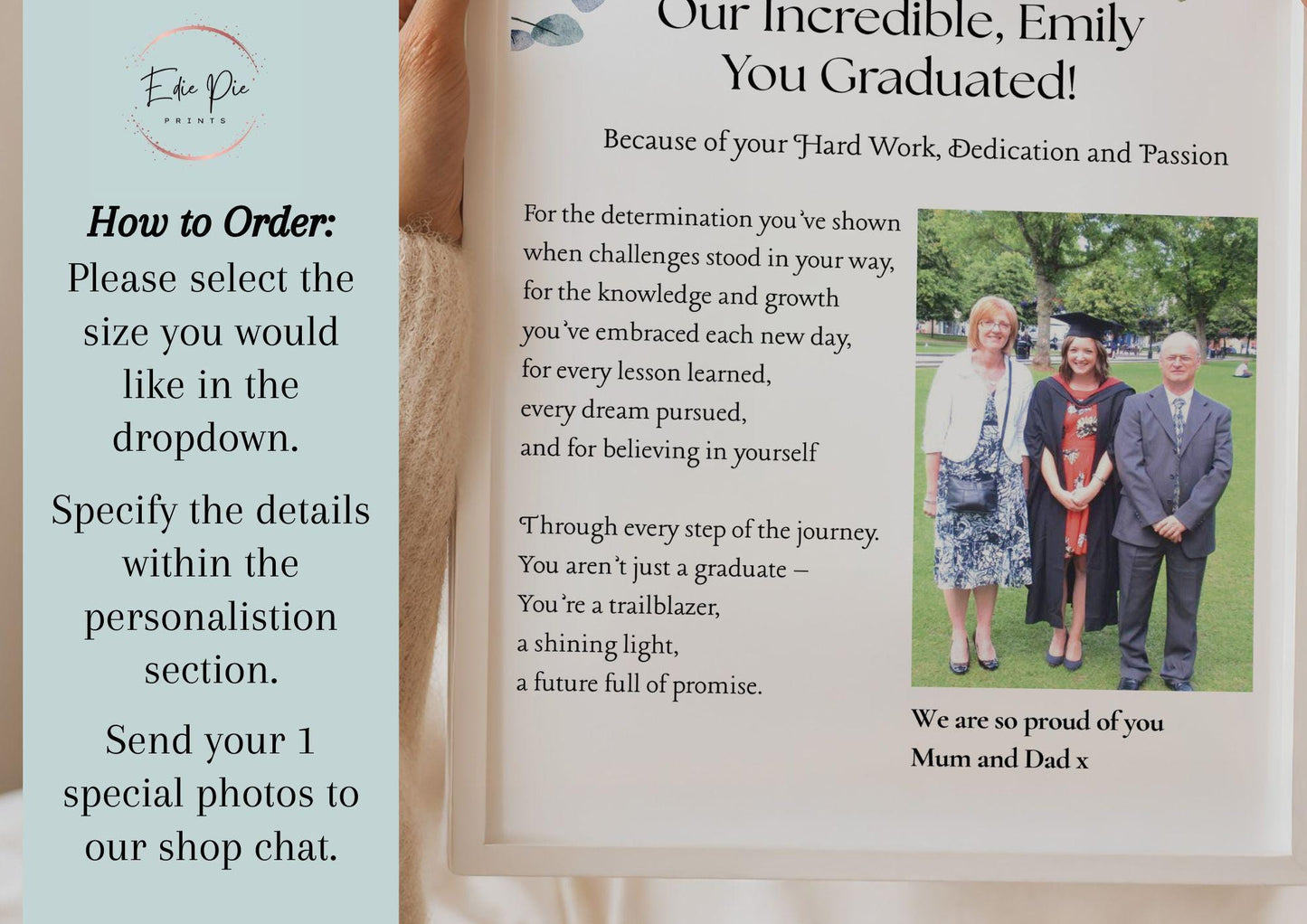 Personalised Graduation Gift Print for Daughter or Sister, Diploma Ceremony Keepsake, Custom Degree Milestone Wall Art