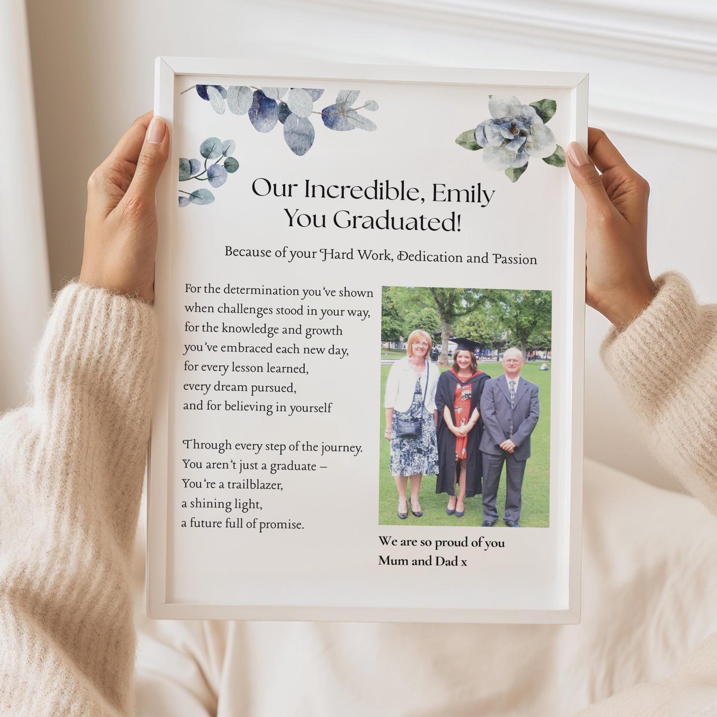 Personalised Graduation Gift Print for Daughter or Sister, Diploma Ceremony Keepsake, Custom Degree Milestone Wall Art