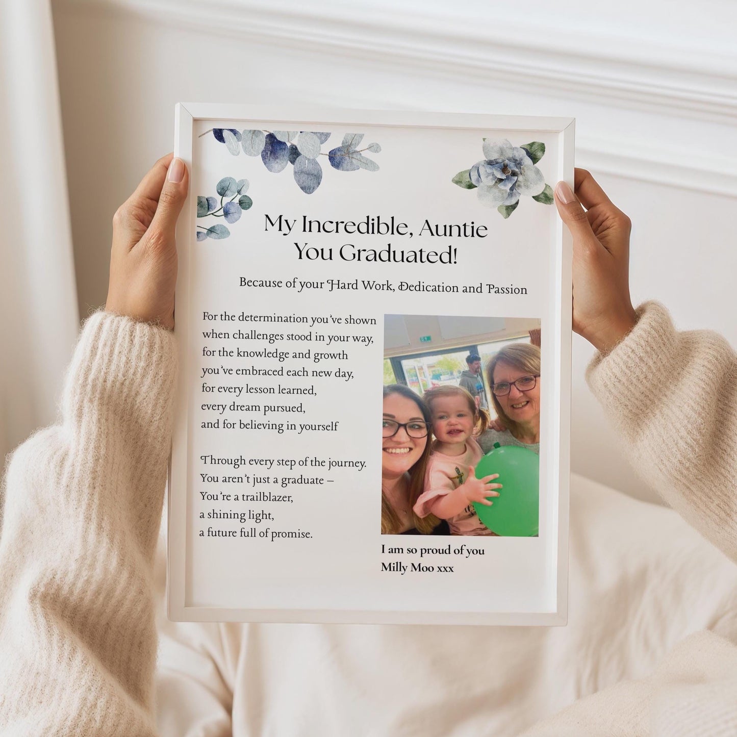 Personalised Graduation Gift Print for Daughter or Sister, Diploma Ceremony Keepsake, Custom Degree Milestone Wall Art