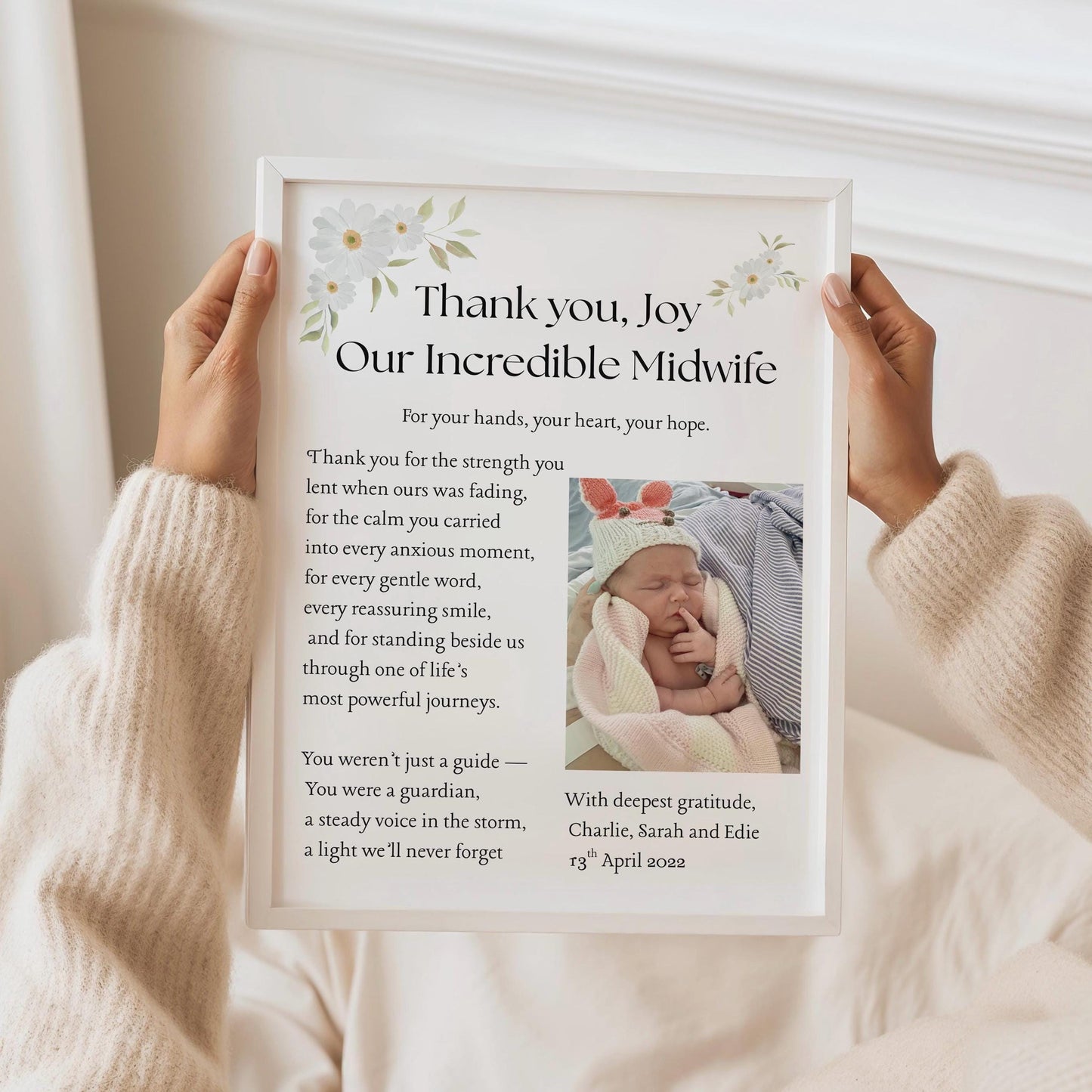 Personalized Midwife Thank You Print: Floral Appreciation Gift