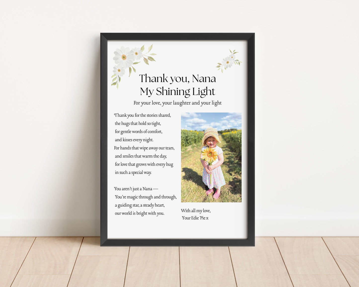 Personalised Nana Poem Print: Custom Floral Photo Thank You or Christmas Gift