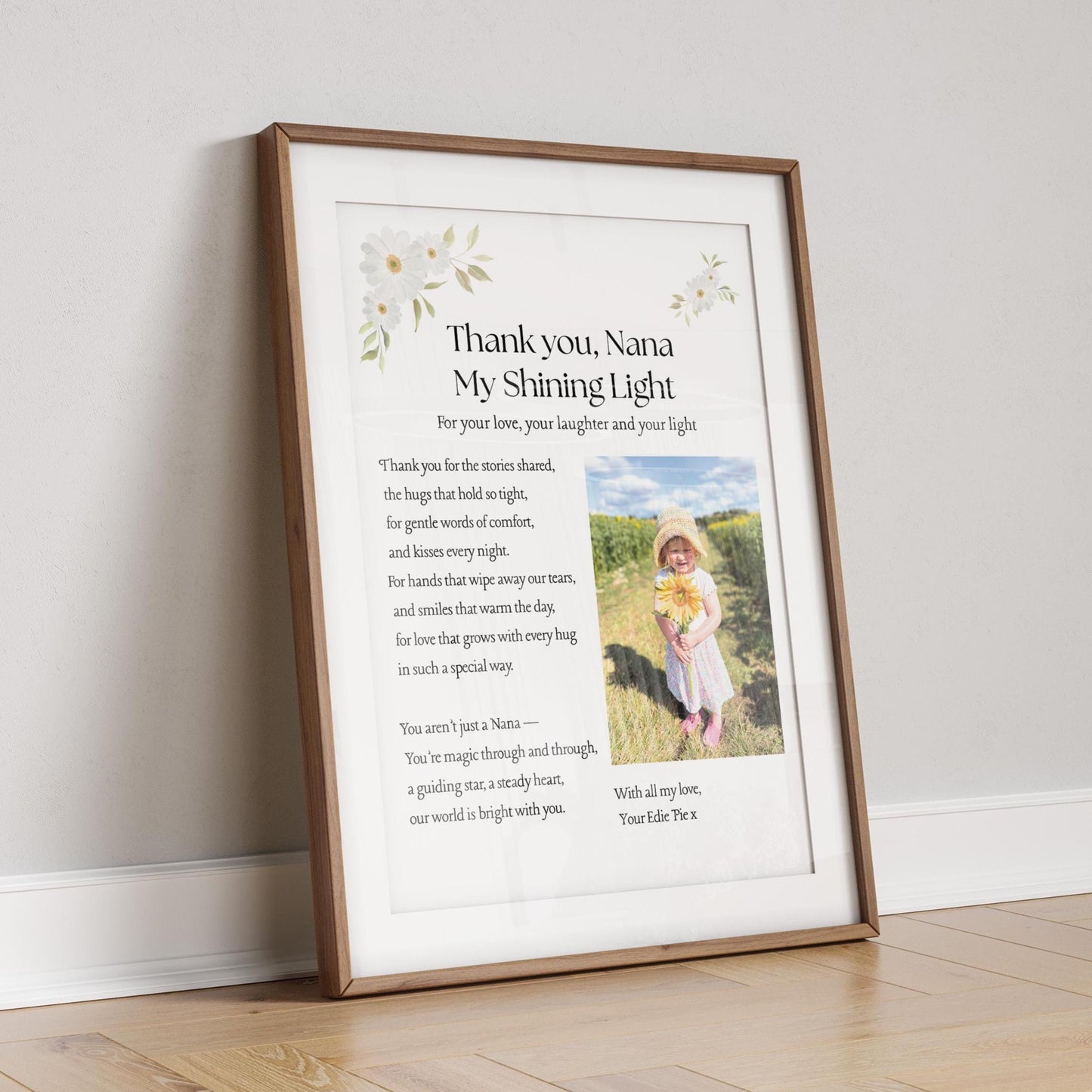 Personalized Nana Poem Print: Custom Floral Photo Gift