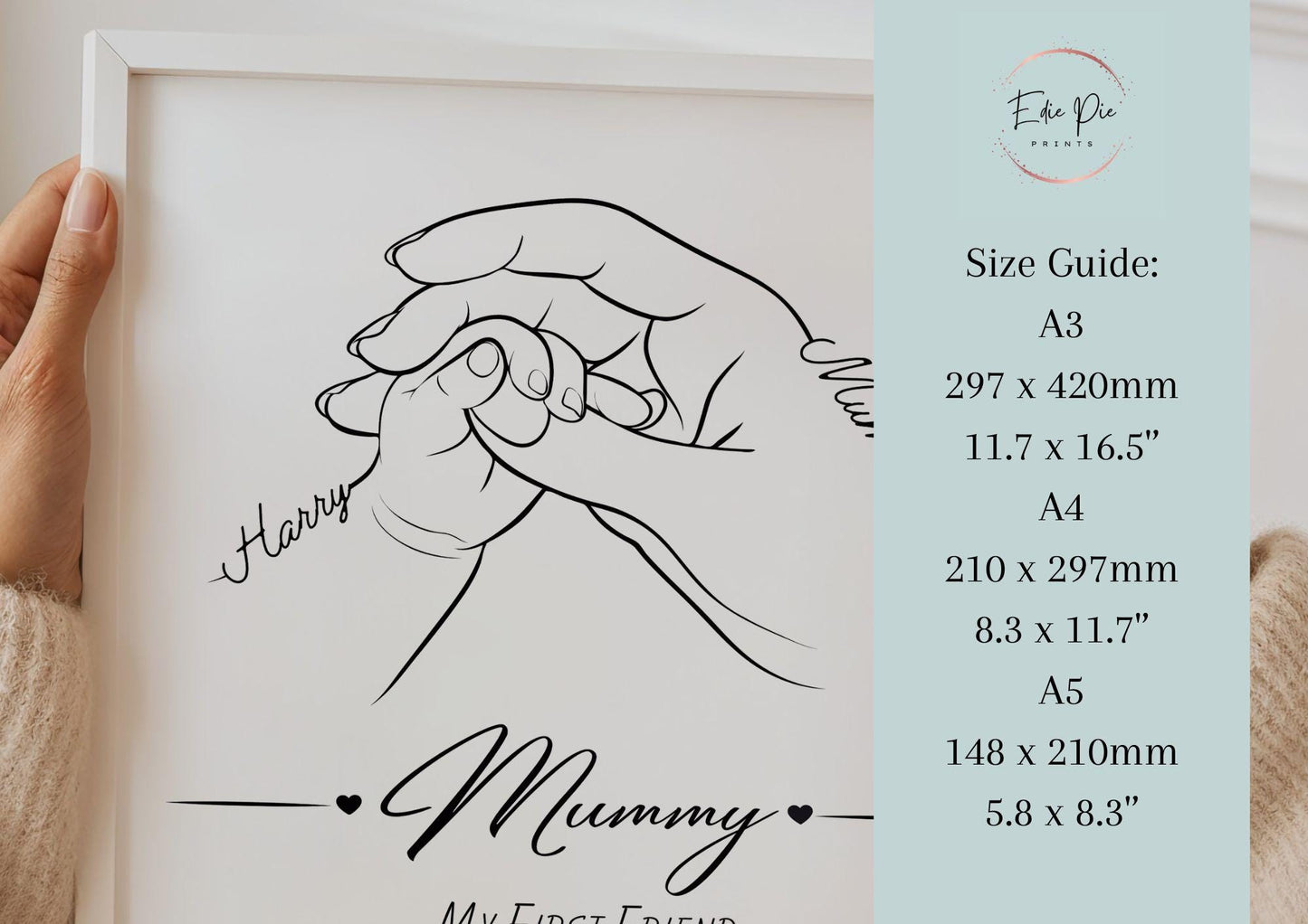 Personalised Mother & Baby Line Art Print, Mum Gift, Nursery Decor