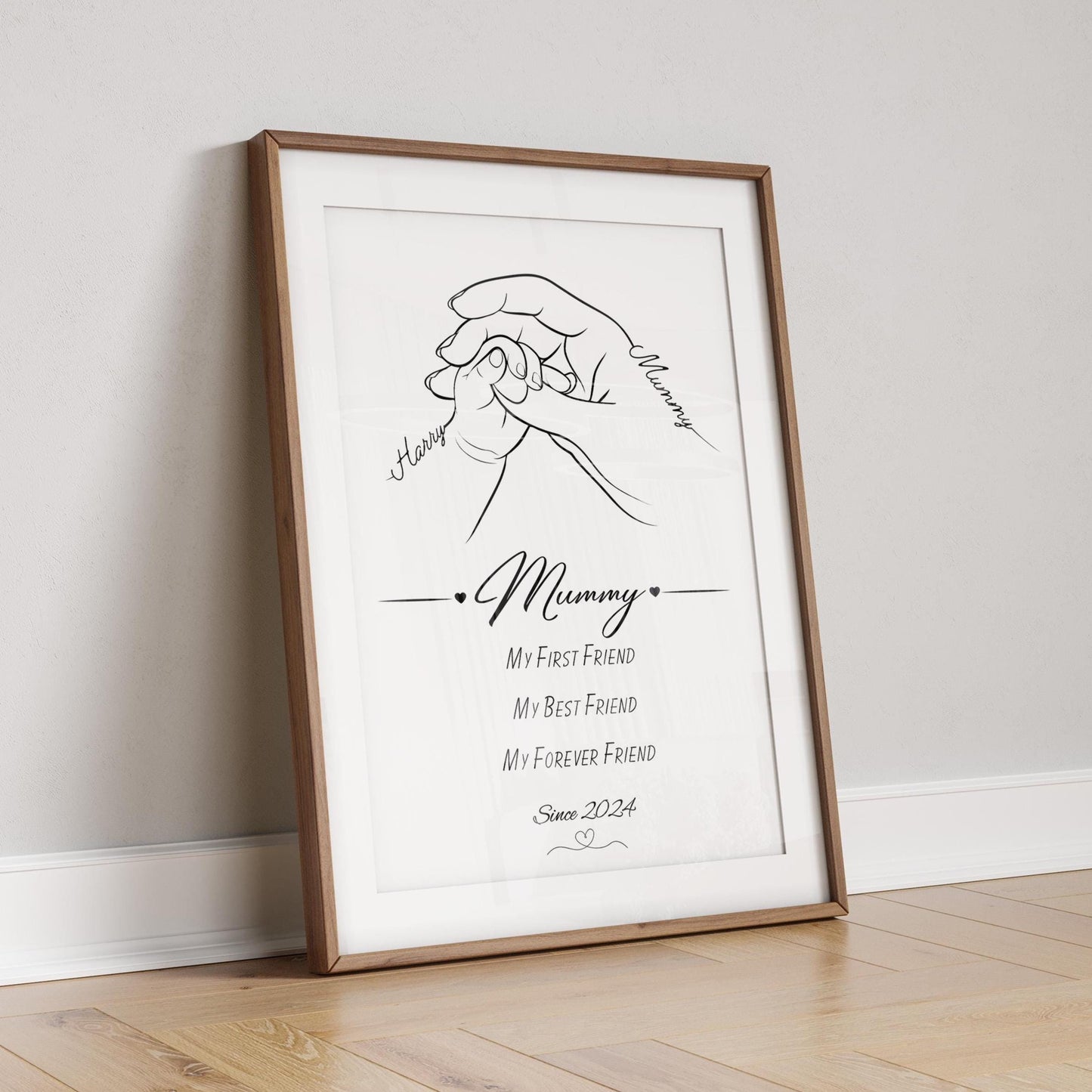 Personalised Mother & Baby Line Art Print, Mum Gift, Nursery Decor