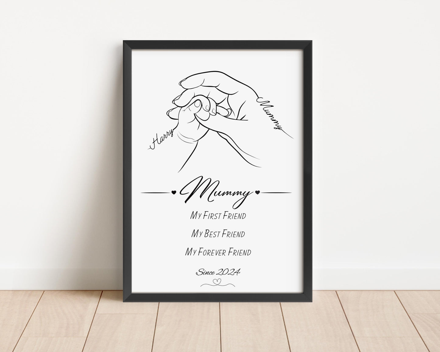 Personalised Mother & Baby Line Art Print, Mum Gift, Nursery Decor