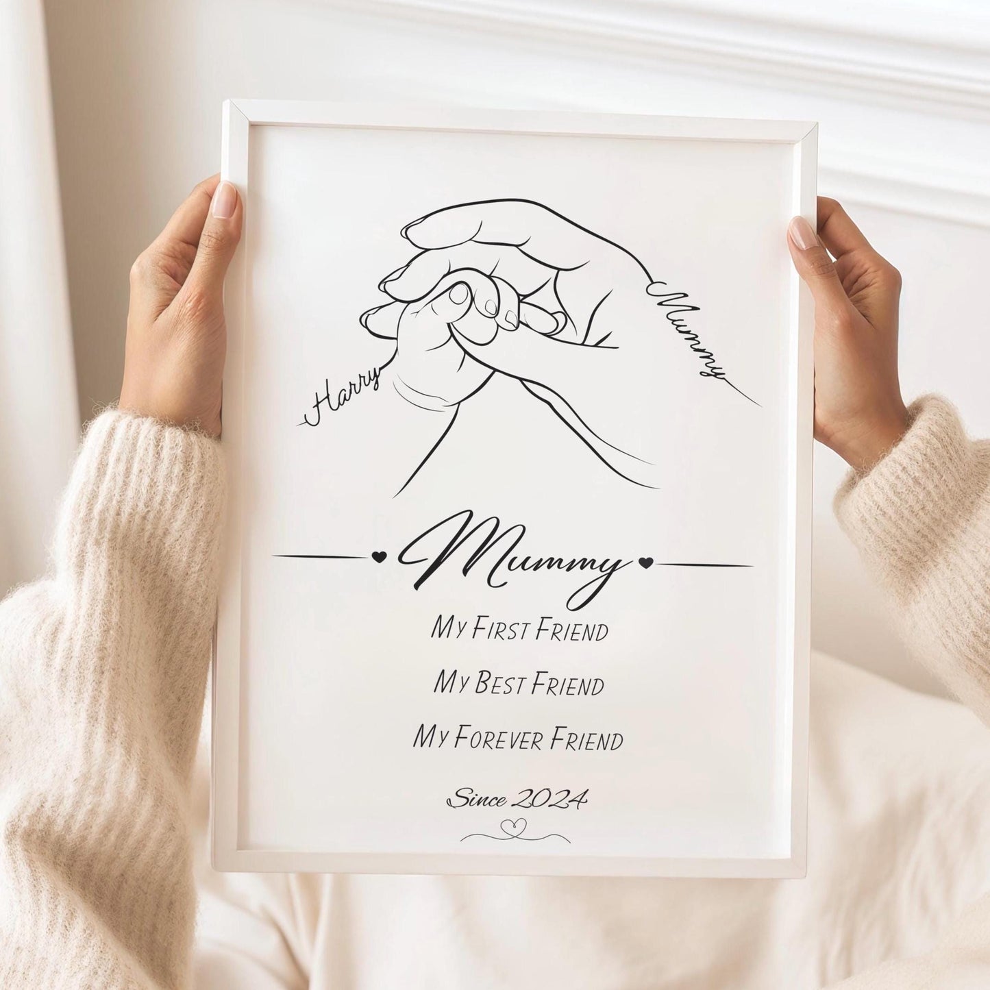 Personalised Mother & Baby Line Art Print, Mum Gift, Nursery Decor