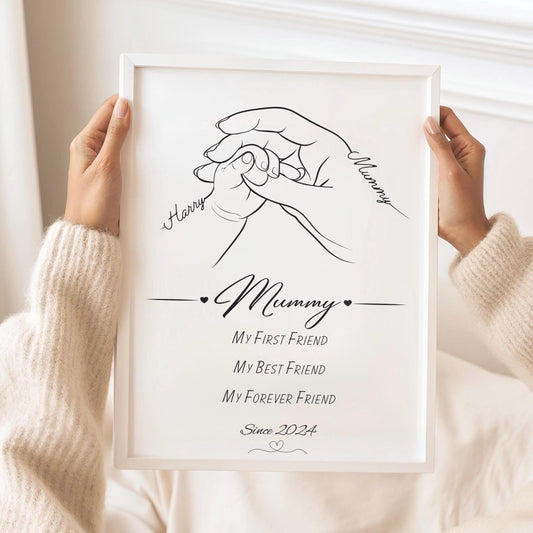 Personalised Mother & Baby Line Art Print, Mum Gift, Nursery Decor
