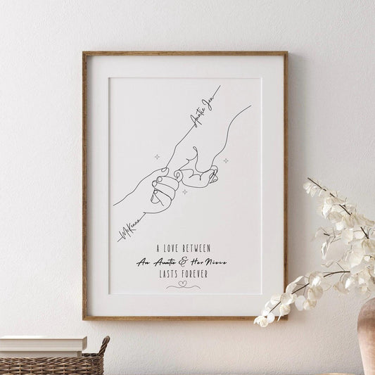 Custom Auntie Hands Gift, Birthday Present for Aunt, Sister Thank You Gift, Gift from Nephew or Niece, Minimalist Line Art, Best Aunty Decor