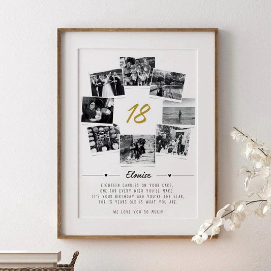 Personalised 18th Birthday Gift, Custom 18th Birthday Collage Gift, 18th Keepsake Print, Polaroid Photo Style Photo Poster, Milestone Gift