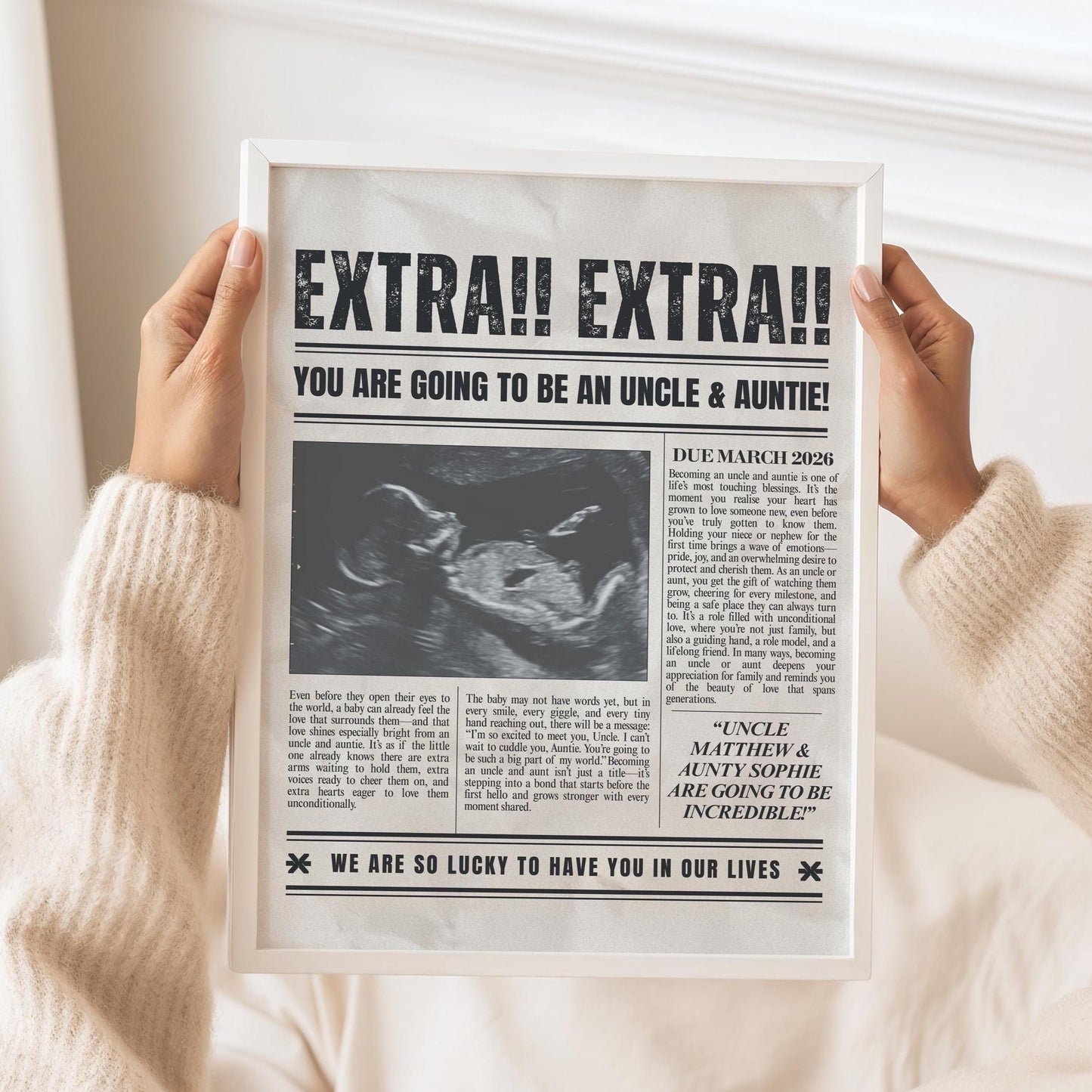 Custom Pregnancy Announcement Newspaper, Auntie & Uncle Baby Reveal