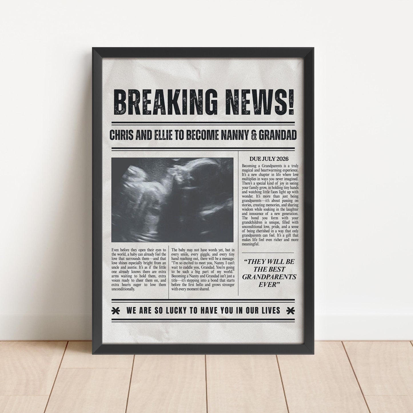 Custom Grandparents Baby Reveal, Pregnancy Announcement Newspaper, Ultrasound Photo, Nanny and Grampa Pregnancy Reveal