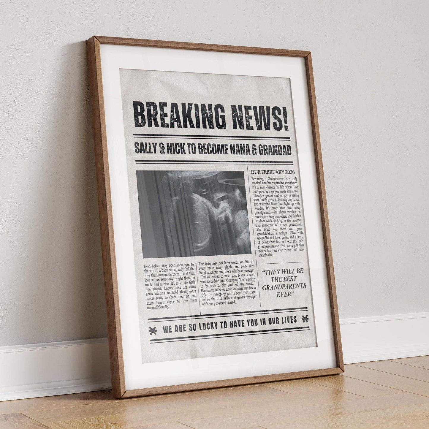 Custom Grandparents Baby Reveal, Pregnancy Announcement Newspaper, Ultrasound Photo, Nanny and Grampa Pregnancy Reveal