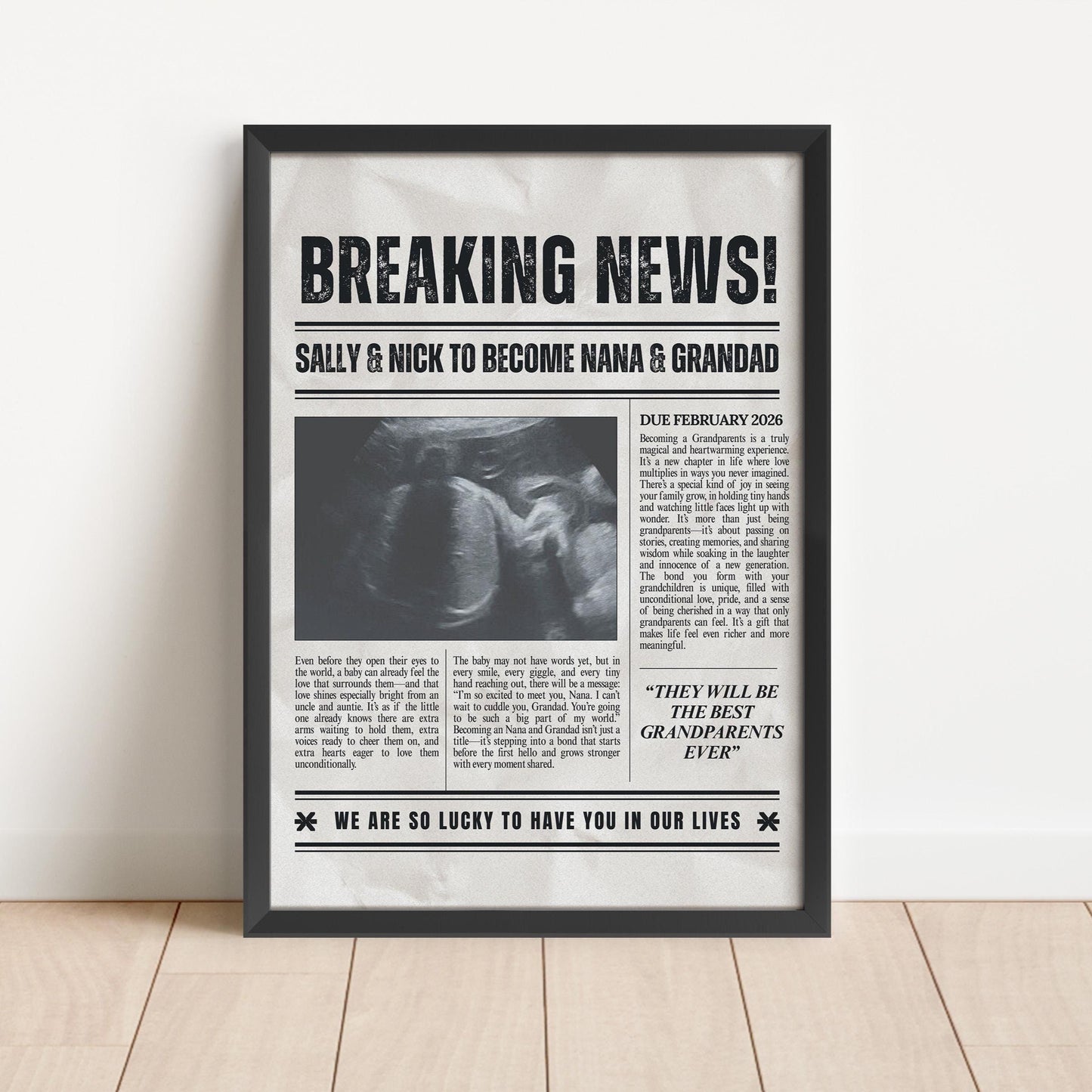 Custom Grandparents Baby Reveal, Pregnancy Announcement Newspaper, Ultrasound Photo, Nanny and Grampa Pregnancy Reveal