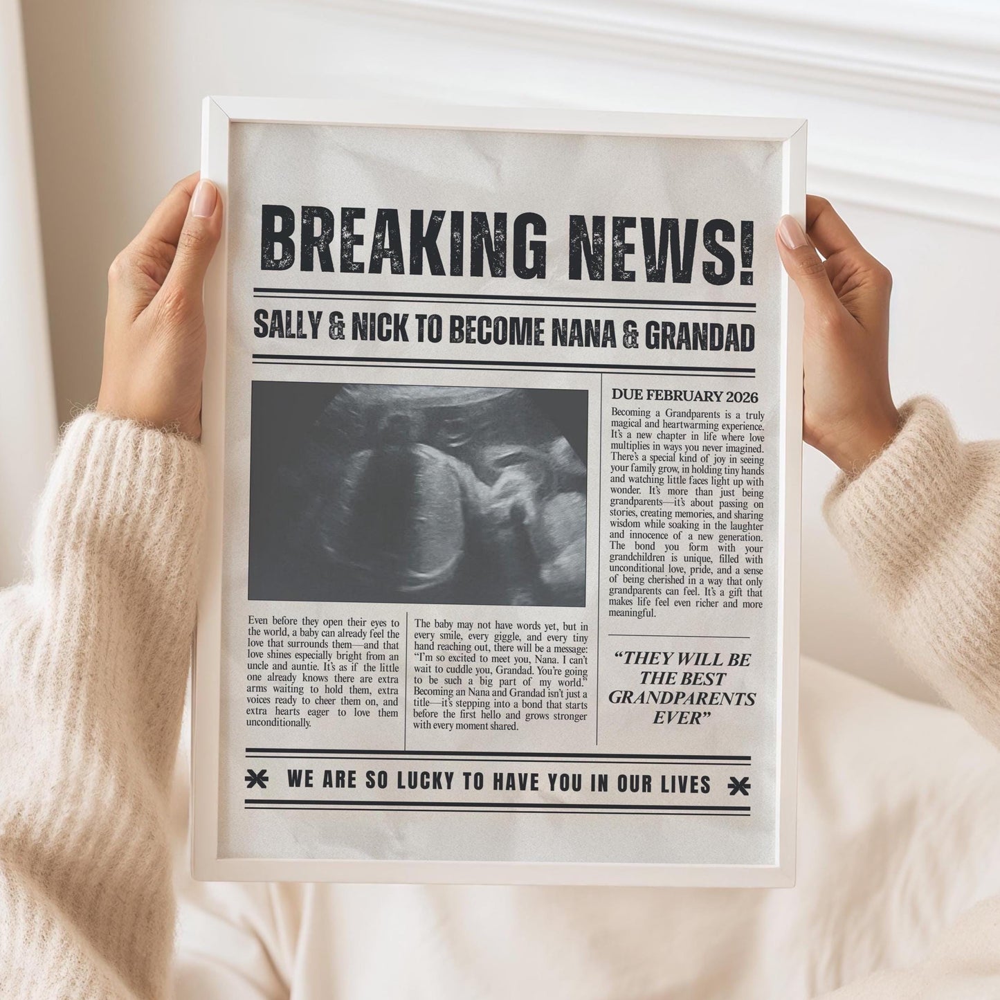 Custom Grandparents Baby Reveal, Pregnancy Announcement Newspaper, Ultrasound Photo, Nanny and Grampa Pregnancy Reveal