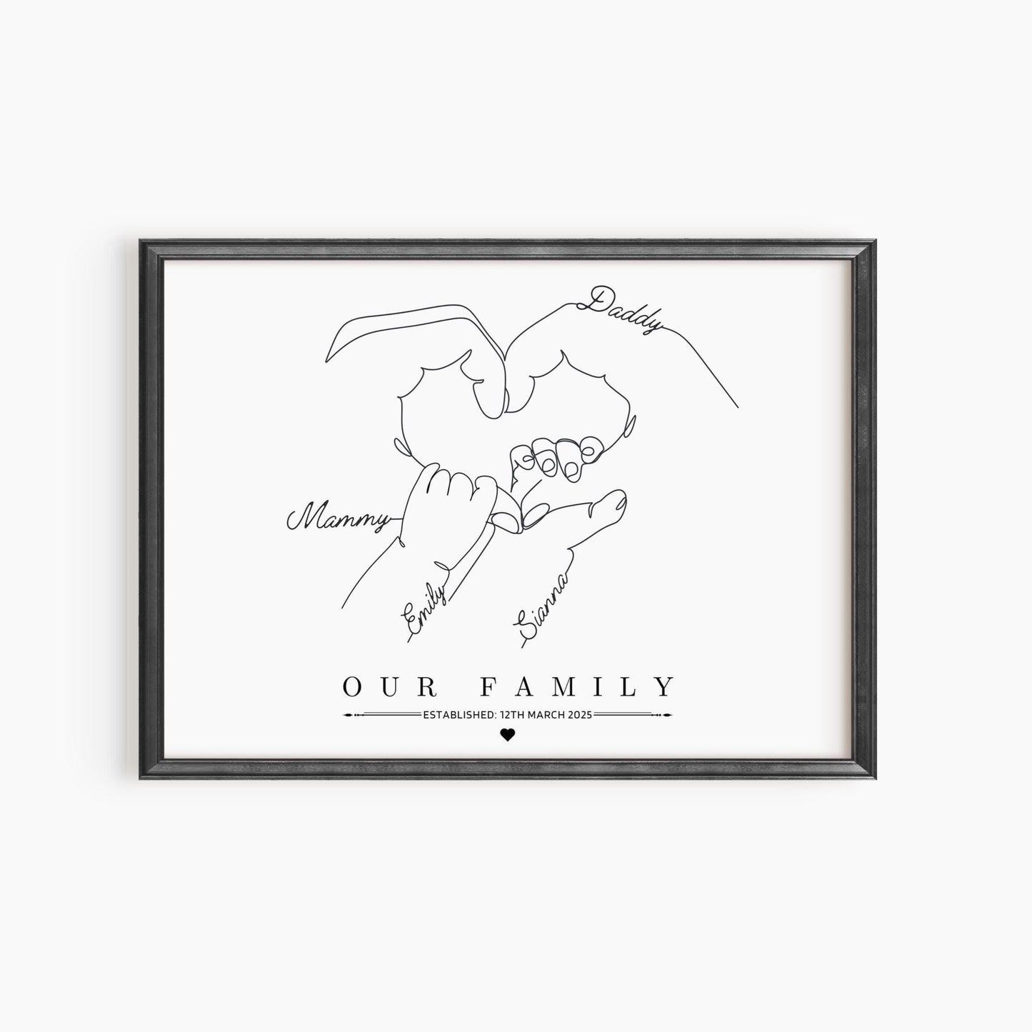 Personalised Family Hands Gift Print, Custom Minimalist Hands Line Art, 1 to 3 Children Hands and Dog Paw, Newborn Baby Print, Parents Gift