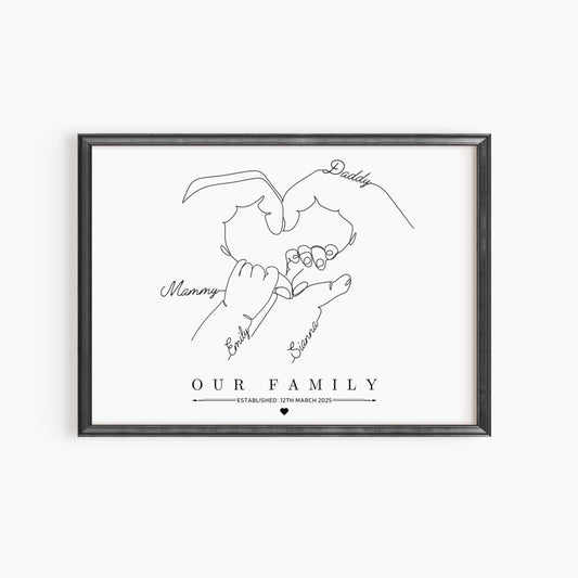 Personalised Family Hands Gift Print, Custom Minimalist Hands Line Art, 1 to 3 Children Hands and Dog Paw, Newborn Baby Print, Parents Gift