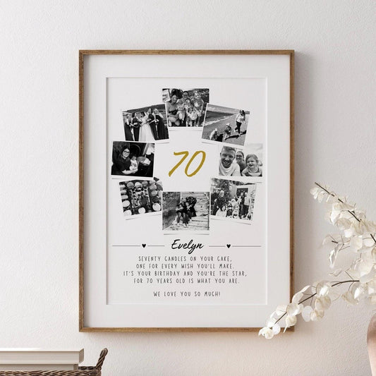 Personalised 70th Birthday Photo Collage, 70th Birthday Gift, 70th Birthday Wall Art, Polaroid Photo Decor, Unique 70th Gift Mum Sister Dad
