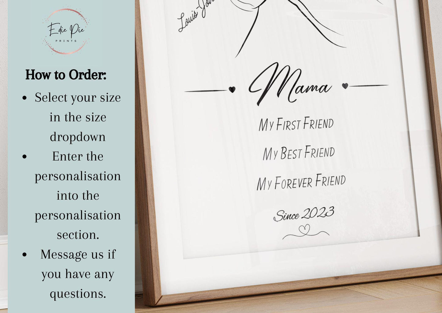 Personalised Mother & Baby Line Art Print, Mum Gift, Nursery Decor