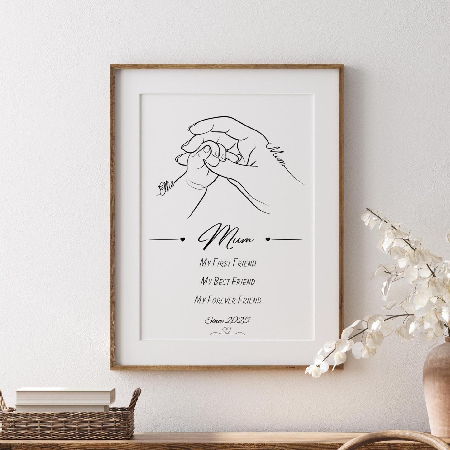 Personalised Mother & Baby Line Art Print, Mum Gift, Nursery Decor
