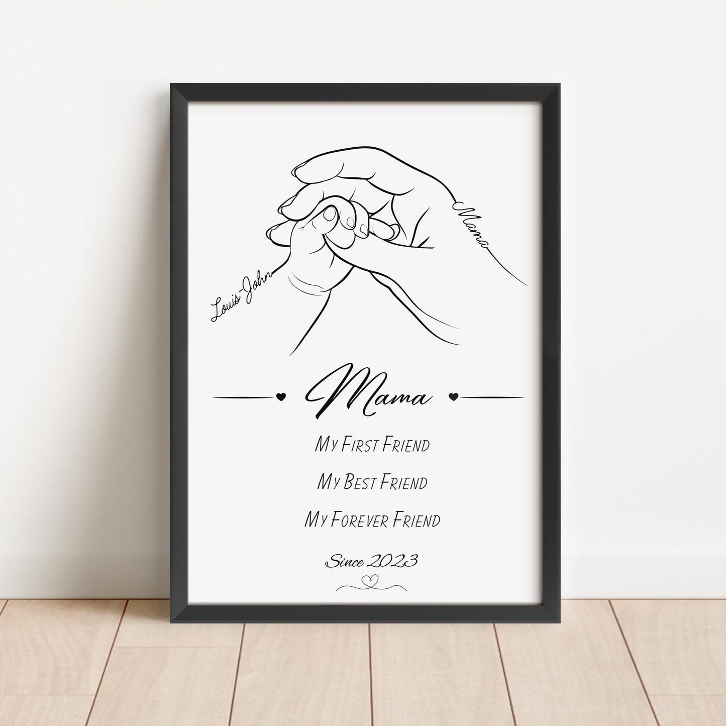 Personalised Mother & Baby Line Art Print, Mum Gift, Nursery Decor