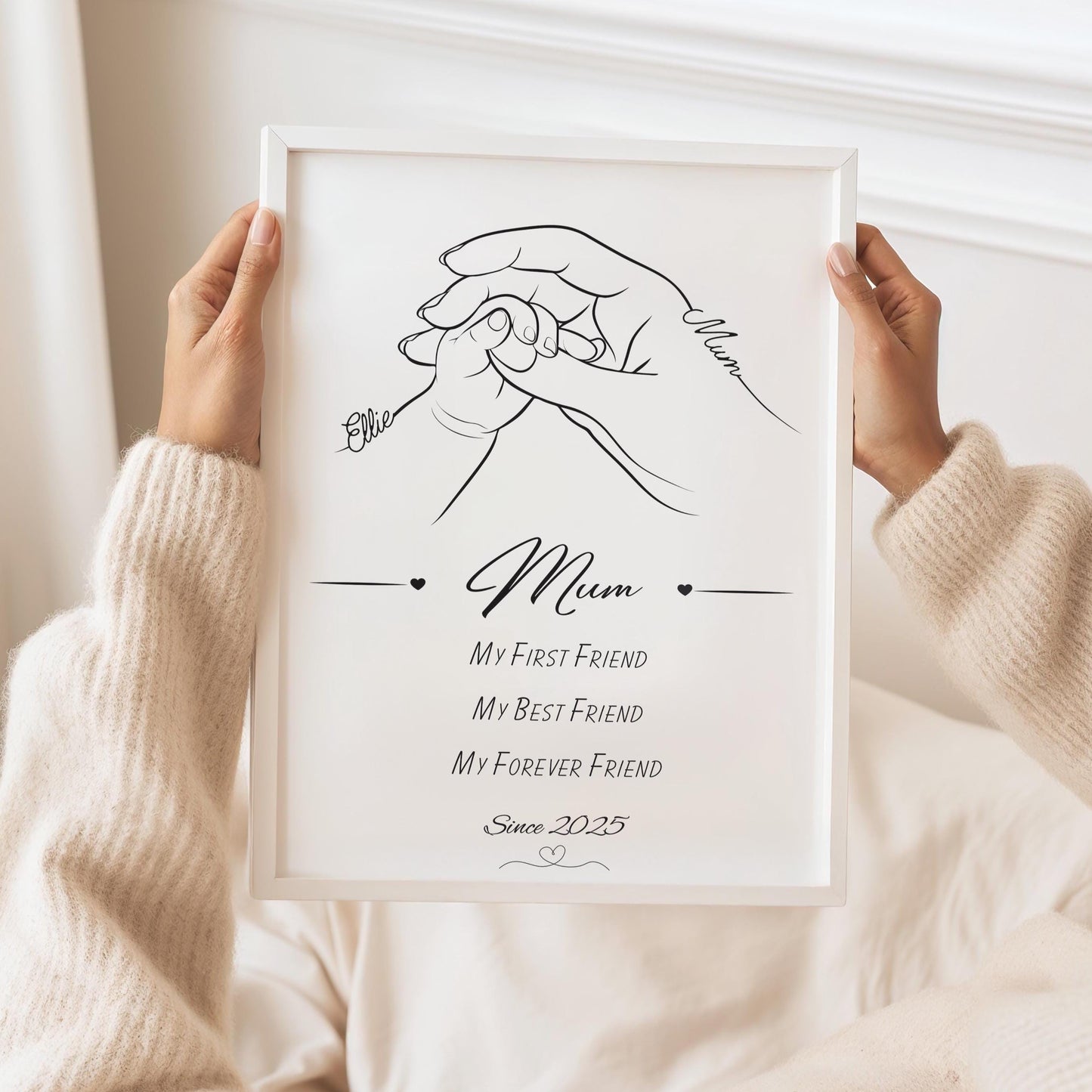 Personalised Mother & Baby Line Art Print, Mum Gift, Nursery Decor
