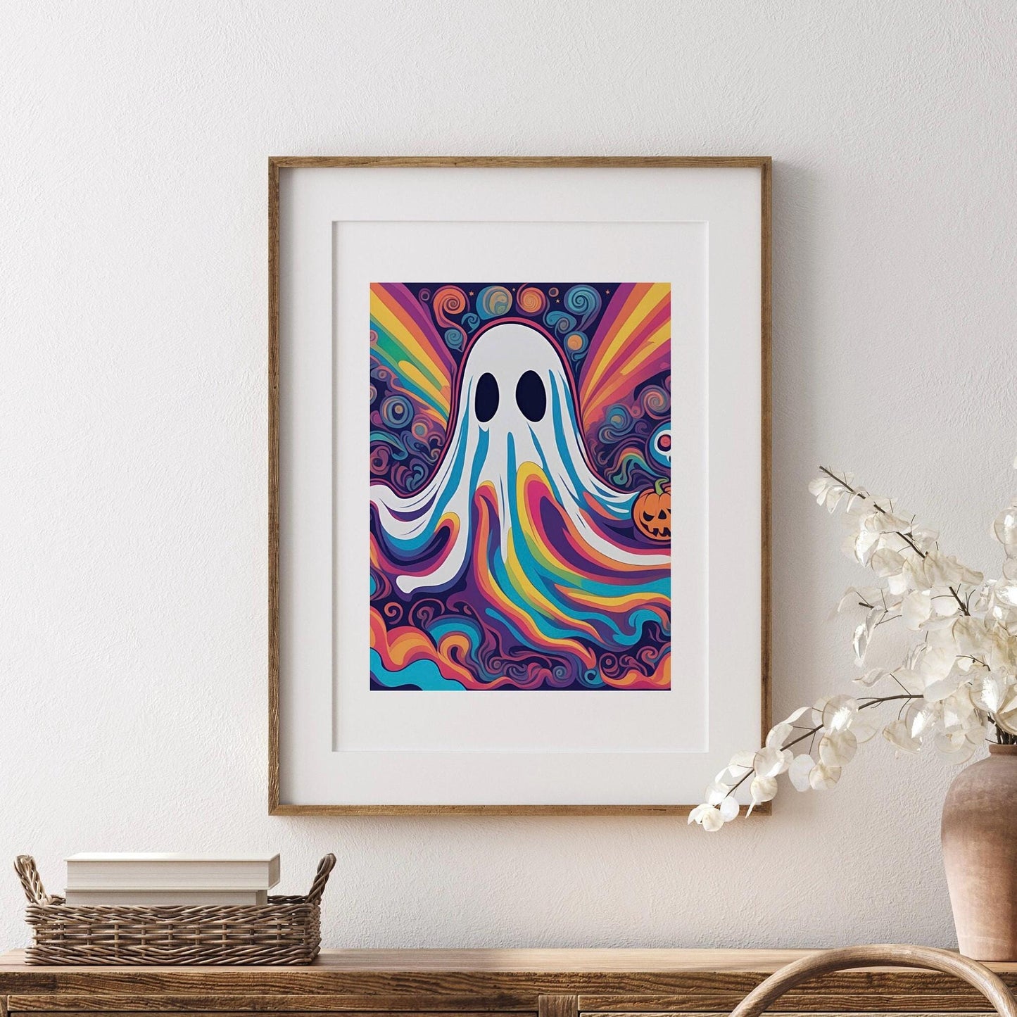 Psychedelic Ghost Print Set: Groovy Halloween Home Decor (Set of 3)
