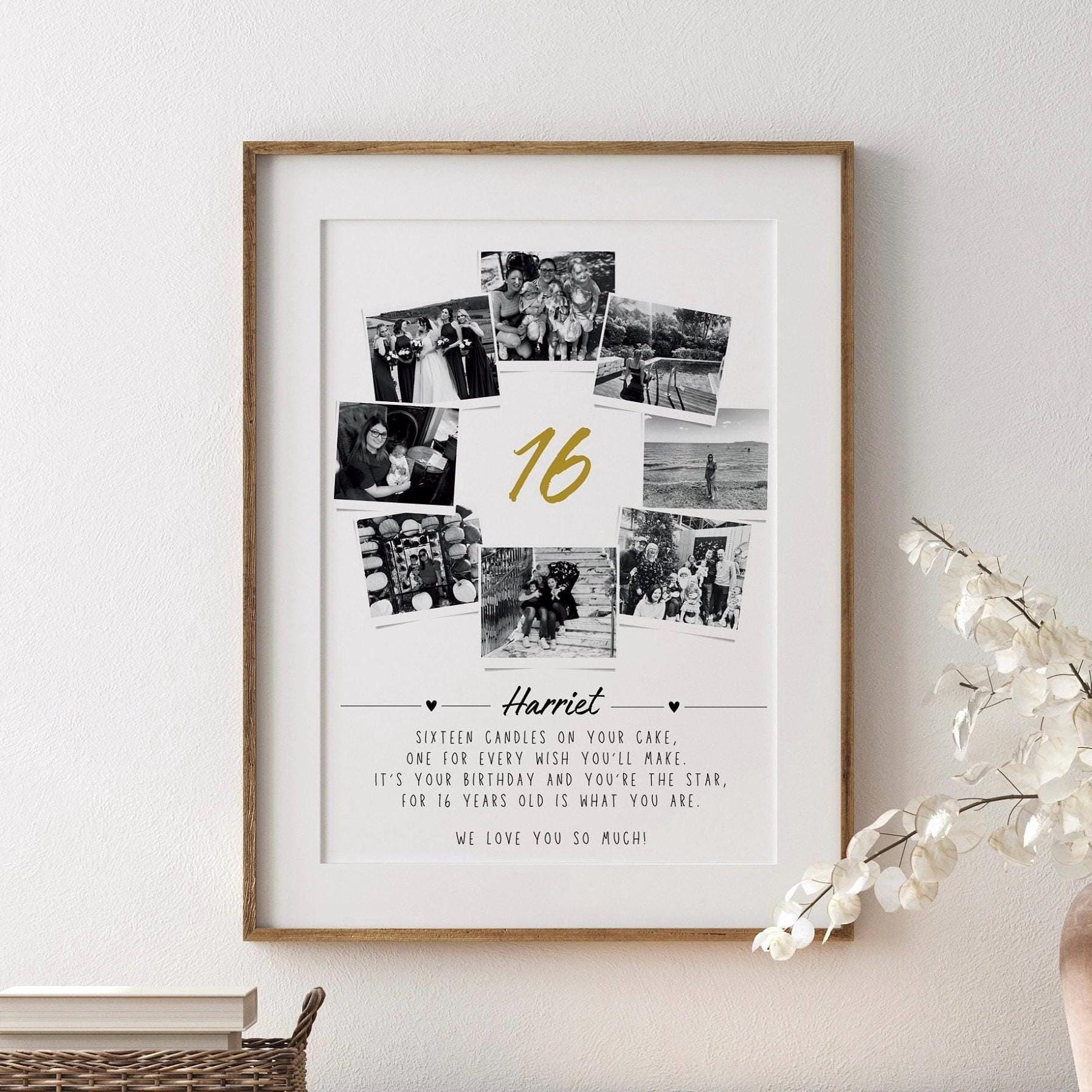 Personalised 16th Birthday Photo Collage, Sweet 16 Celebration Gift, Son Daughter Sentimental Framed Keepsake