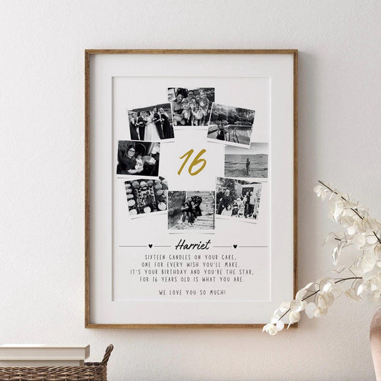 Personalised 16th Birthday Photo Collage, 16th Birthday Gift, 16th Birthday Wall Art, Polaroid Photo Decor, Sweet Sixteen Gift for Daughter