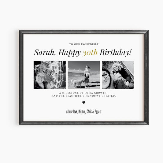 Personalised 30th Birthday Photo Collage Print: Milestone Gift