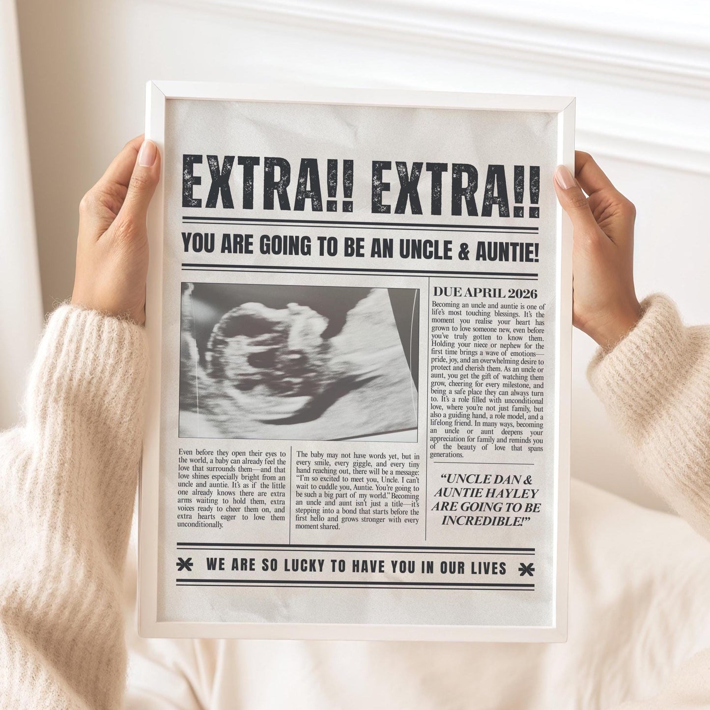 Custom Pregnancy Announcement Newspaper, Auntie & Uncle Baby Reveal