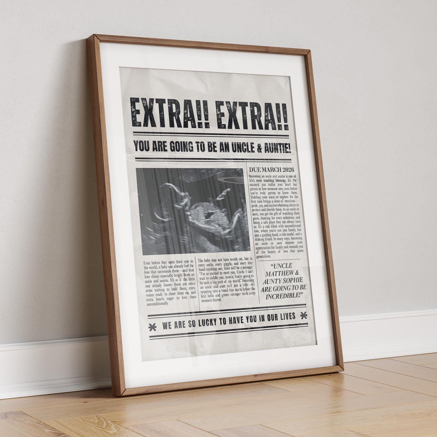 Custom Pregnancy Announcement Newspaper, Auntie & Uncle Baby Reveal