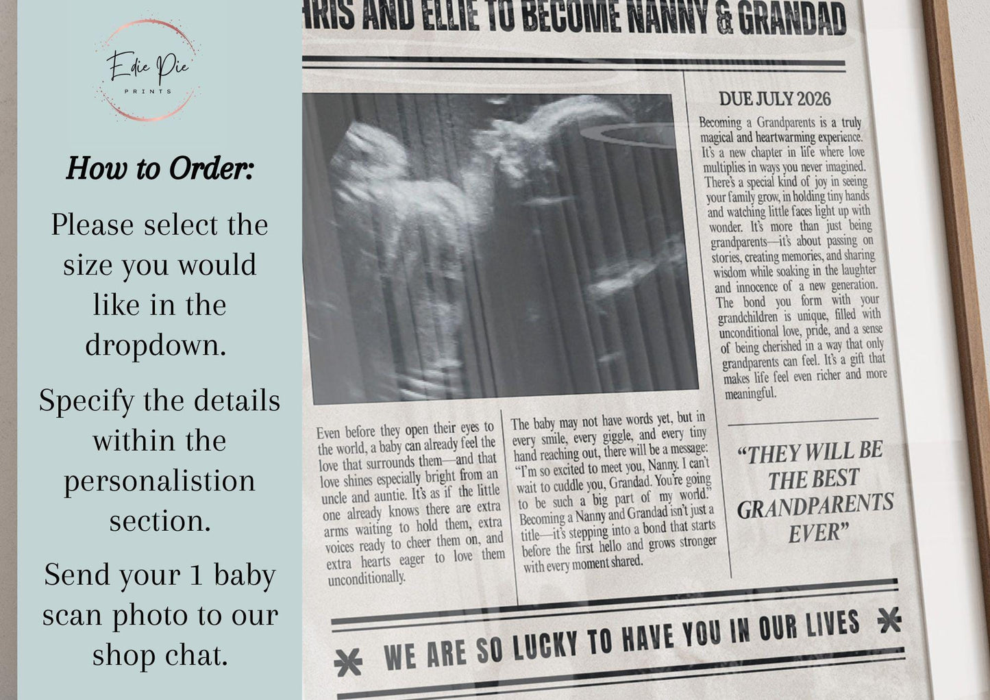Custom Grandparents Baby Reveal, Pregnancy Announcement Newspaper, Ultrasound Photo, Nanny and Grampa Pregnancy Reveal