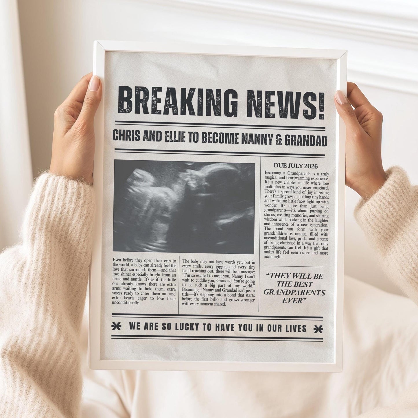 Custom Grandparents Baby Reveal, Pregnancy Announcement Newspaper, Ultrasound Photo, Nanny and Grampa Pregnancy Reveal