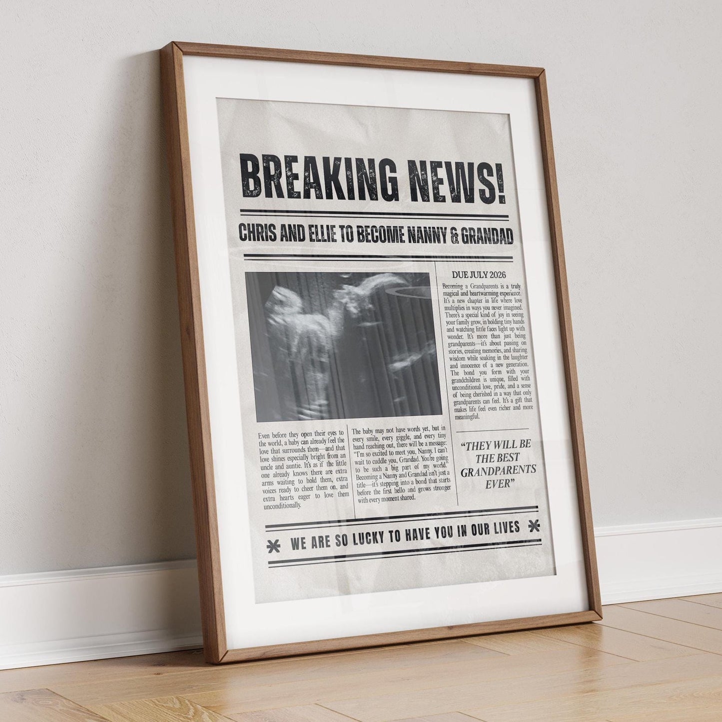 Custom Grandparents Baby Reveal, Pregnancy Announcement Newspaper, Ultrasound Photo, Nanny and Grampa Pregnancy Reveal