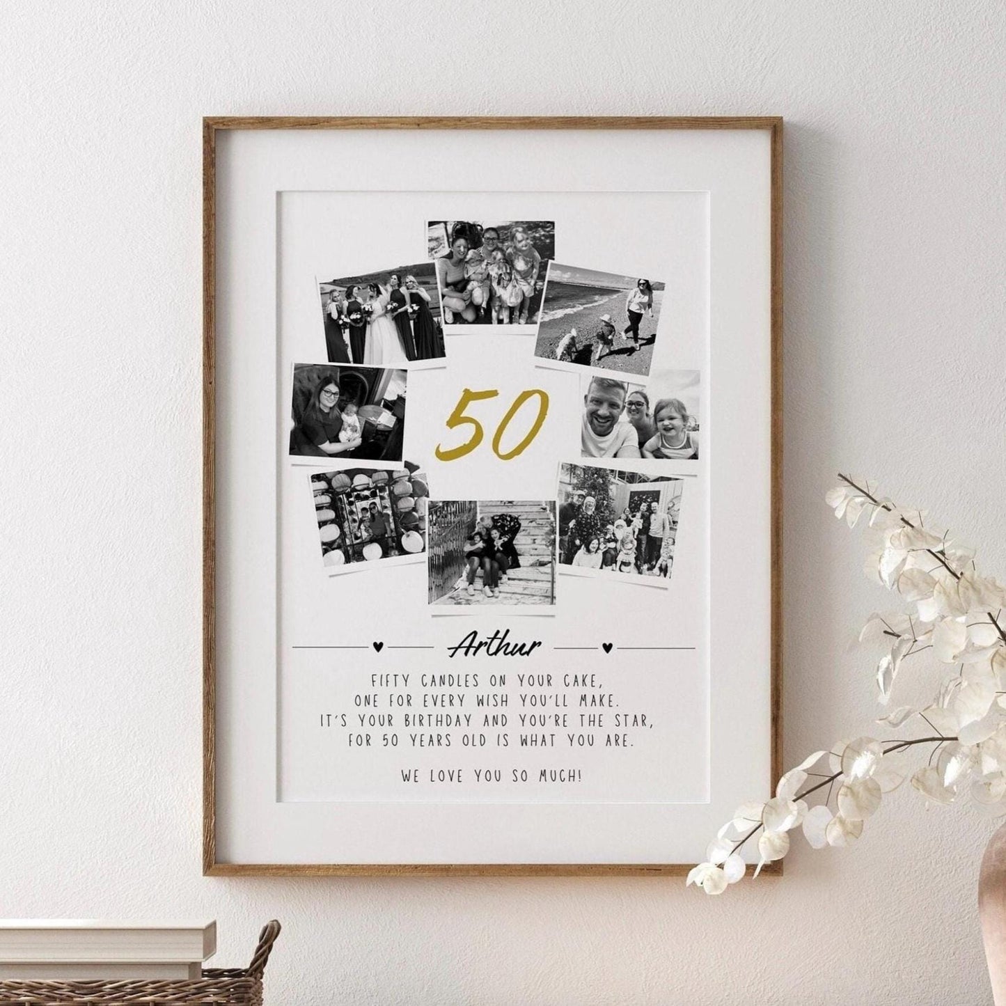 Personalised 50th Birthday Photo Collage, 50th Birthday Gift, 50th Celebration Party Decor, 50th Gift Mother Fifty Custom Gift Print