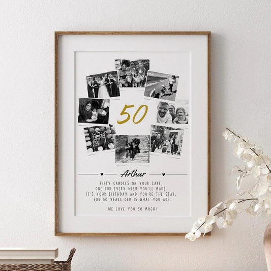 Personalised 50th Birthday Photo Collage, 50th Birthday Gift, 50th Celebration Party Decor, 50th Gift Mother Fifty Custom Gift Print