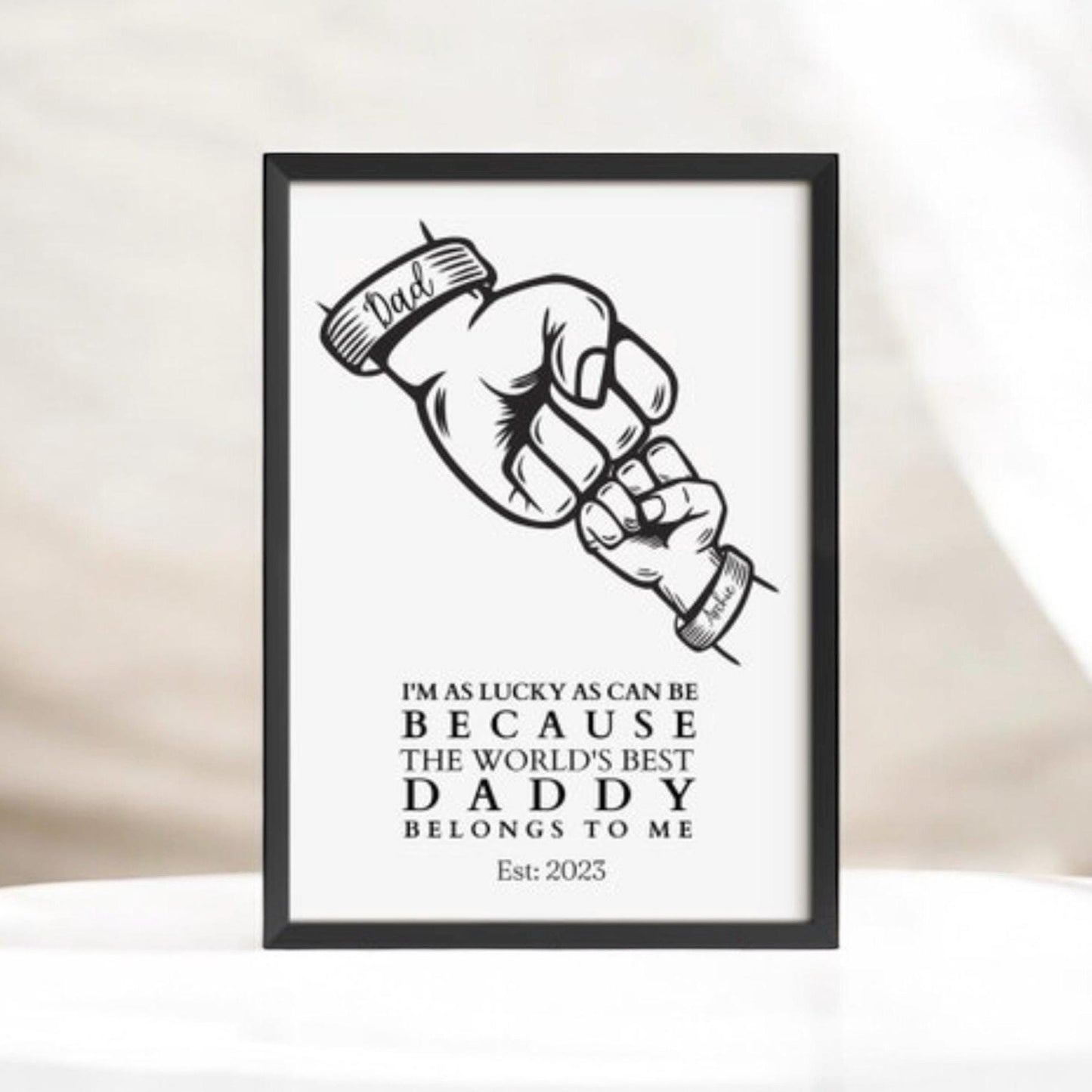 Custom Daddy Fist Bump Gift Print, Father's Day, New Dad Present from Baby, Minimalist Line Art Decor, Dad Birthday Frame, Husband Wall Art