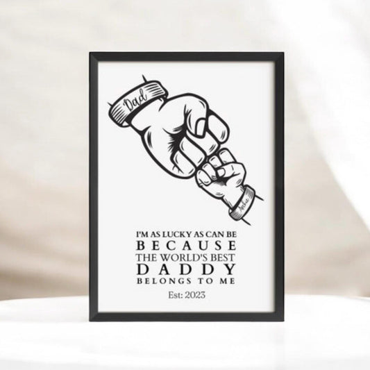 Custom Daddy Fist Bump Gift Print, Father's Day, New Dad Present from Baby, Minimalist Line Art Decor, Dad Birthday Frame, Husband Wall Art