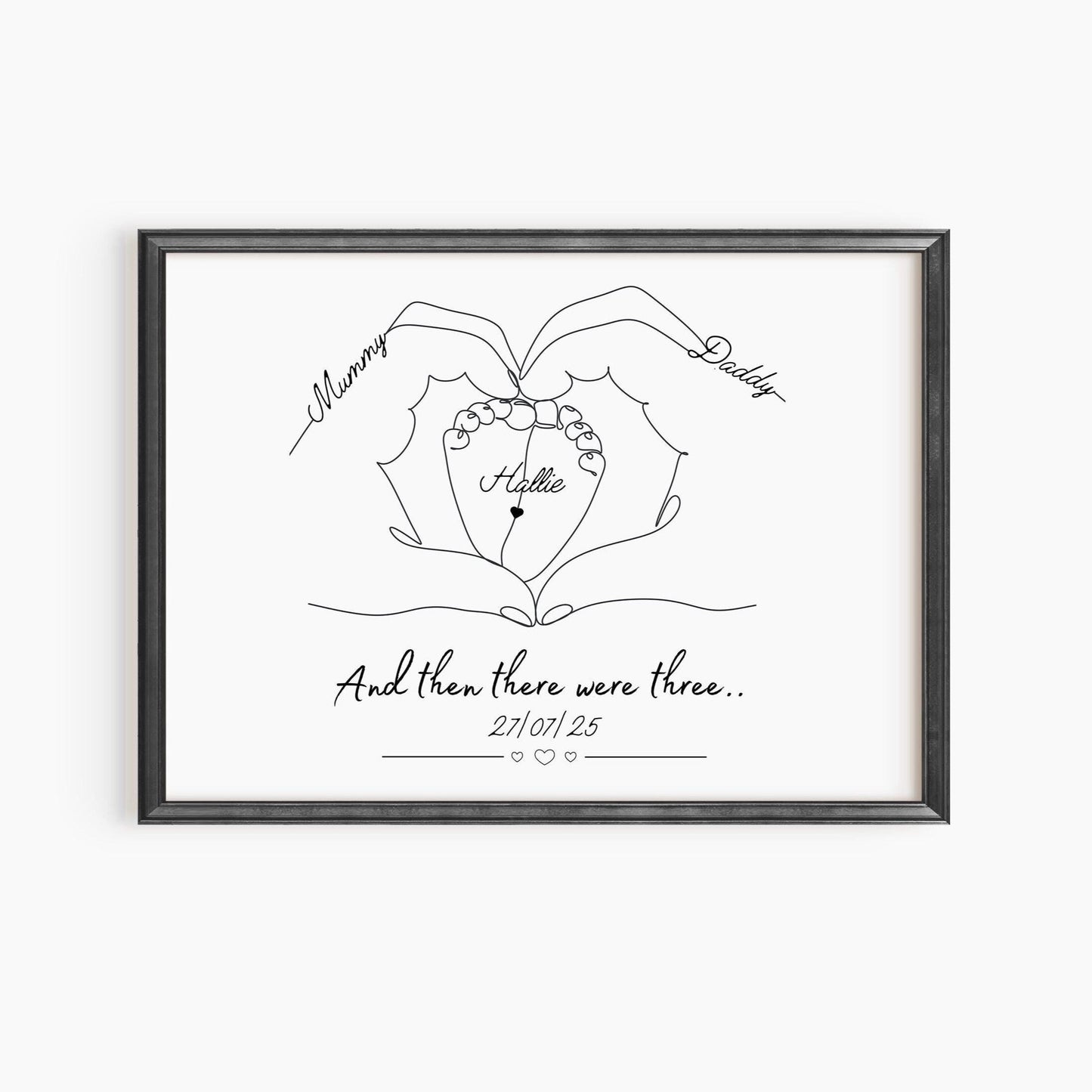 Personalised Family Hands Baby Feet Print, Custom Newborn Gift, Nursery Wall Art, New Baby Keepsake, New Parents Minimalist Keepsake Gift