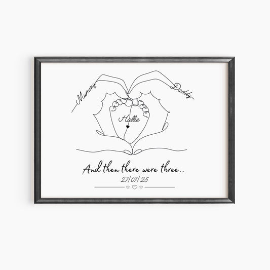 Personalised Family Hands Baby Feet Print, Custom Newborn Gift, Nursery Wall Art, New Baby Keepsake, New Parents Minimalist Keepsake Gift