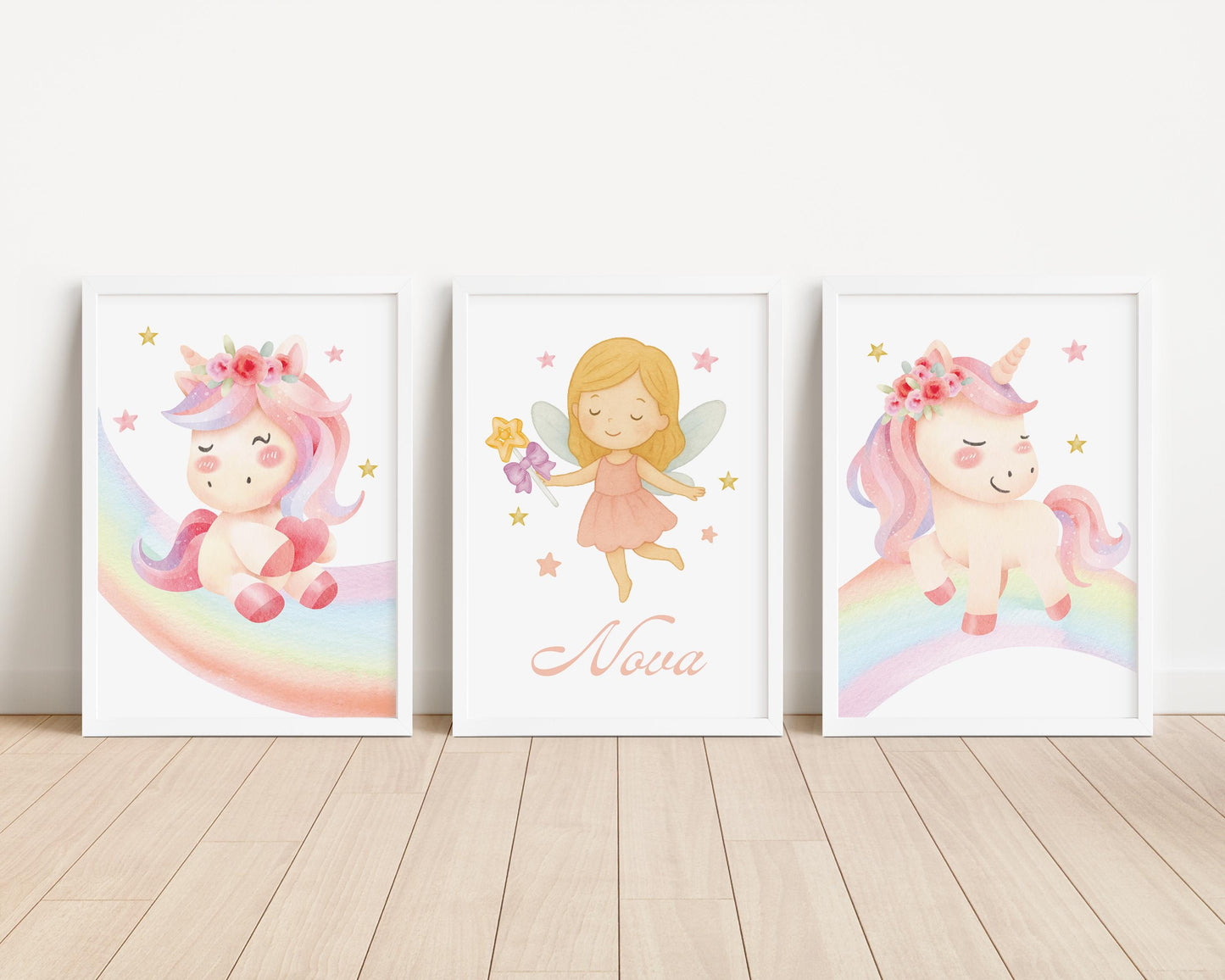Personalised Unicorn Fairy Print Set: Girls Nursery Watercolor Decor