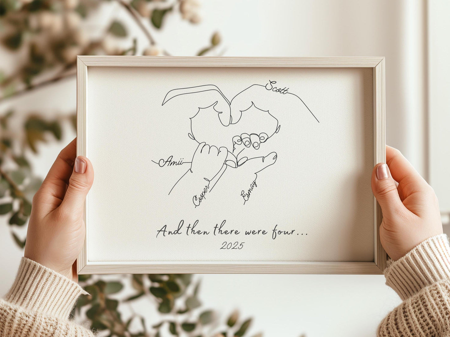 Personalised Second Baby Hand Line Art – Newborn Baby Print, Mum and Dad Gift