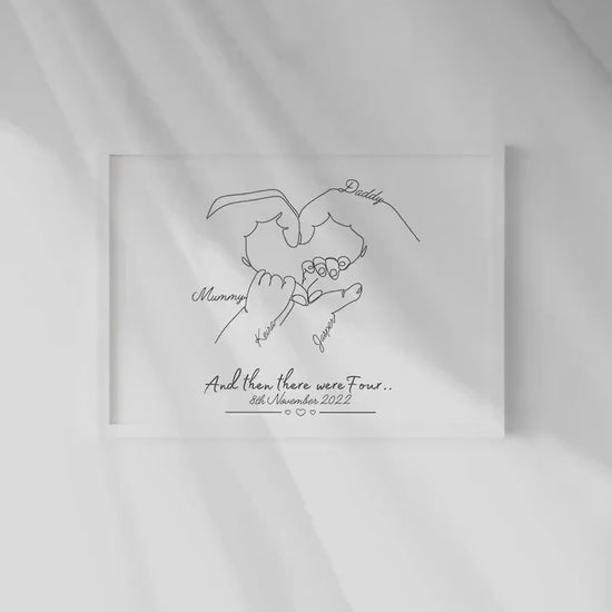 Personalised Second Baby Hand Line Art – Newborn Baby Print, Mum and Dad Gift