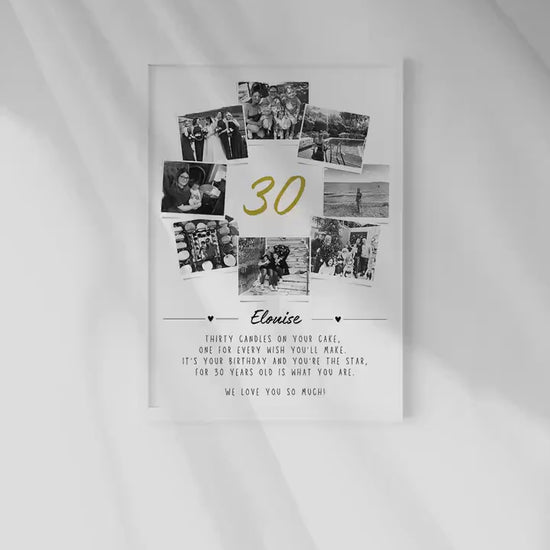 Personalised 30th Birthday Photo Collage Print, Milestone Gift Frame