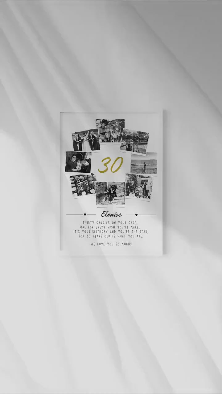 Personalised 30th Birthday Photo Collage Print, Milestone Gift Frame