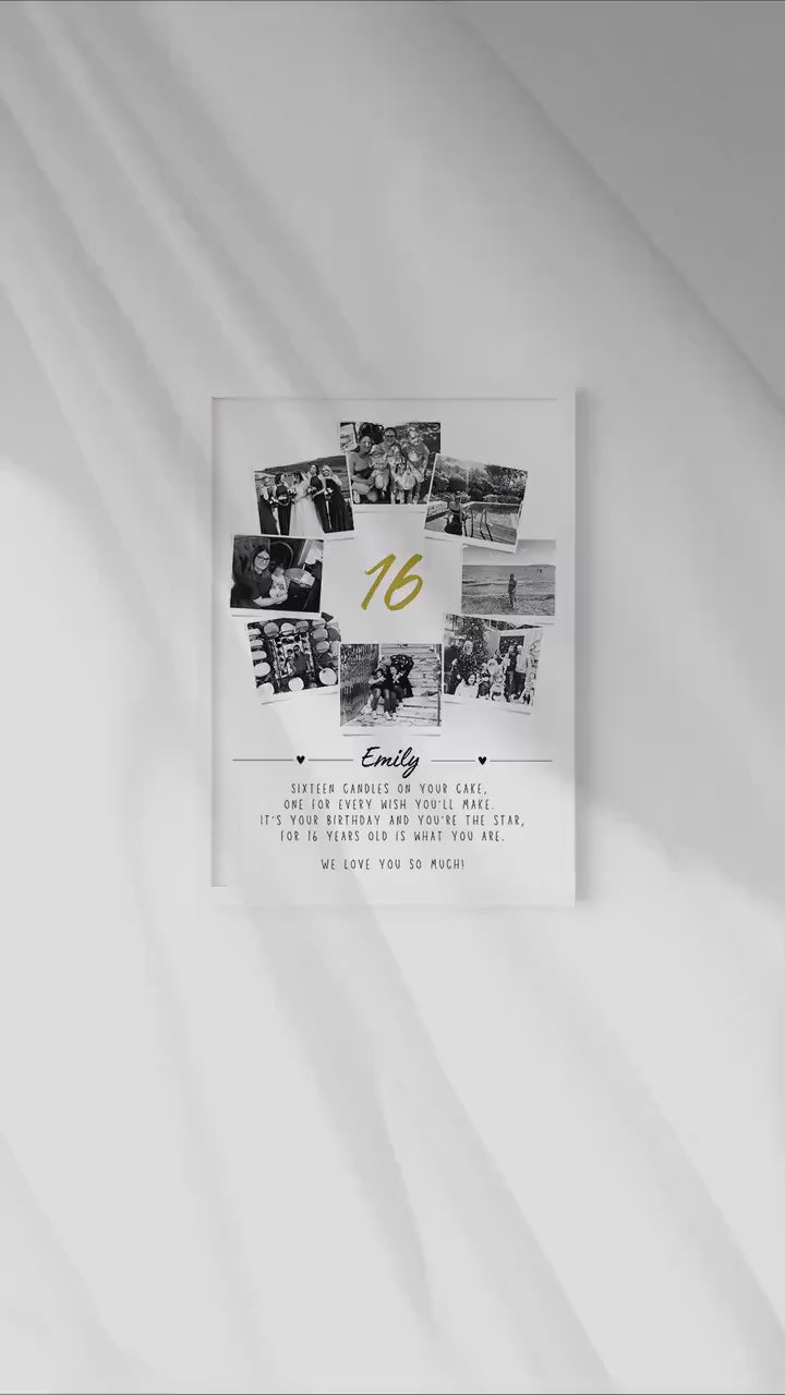Personalised 16th Birthday Photo Collage, Sweet 16 Celebration Gift, Son Daughter Sentimental Framed Keepsake